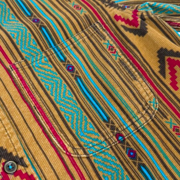 Territory Ahead Men's Aztec Southwest Corduroy Stripe Shirt Tan/Turquoise Small - Picture 4 of 12